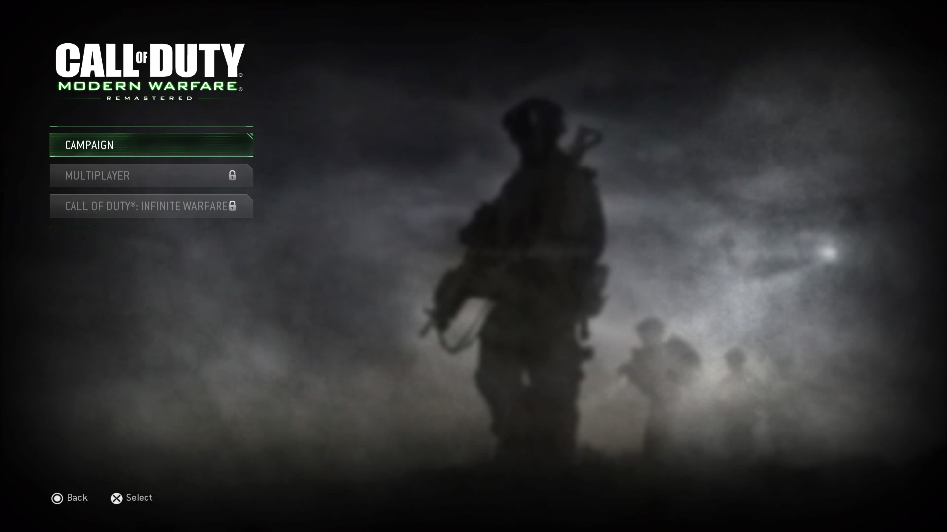 Call of Duty: Modern Warfare Remastered PS4 title campaign screen