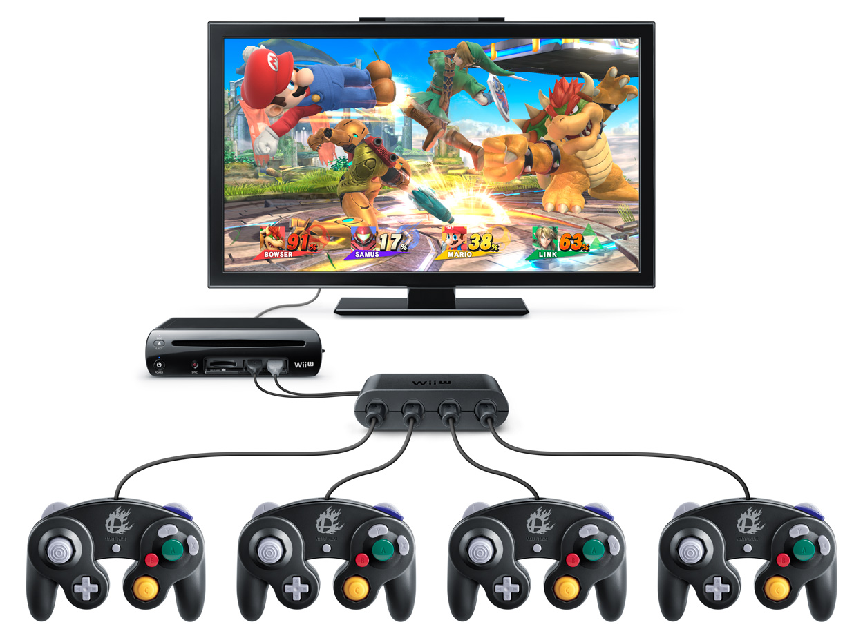 GameCube Controller Adapter for Wii U four player example