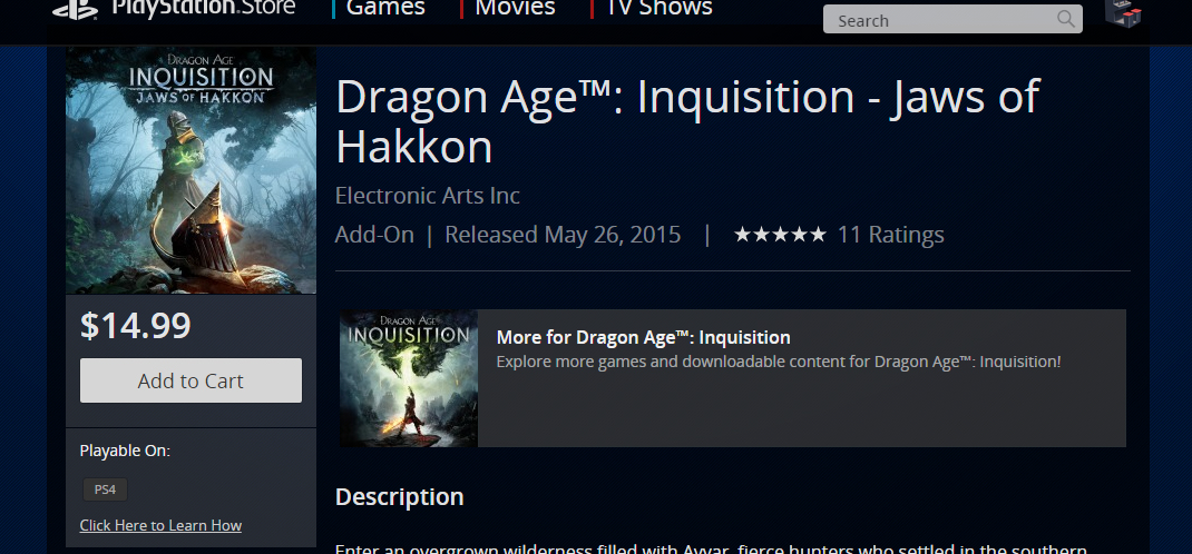'Dragon Age: Inquisition: Jaws of Hakkon' PS4